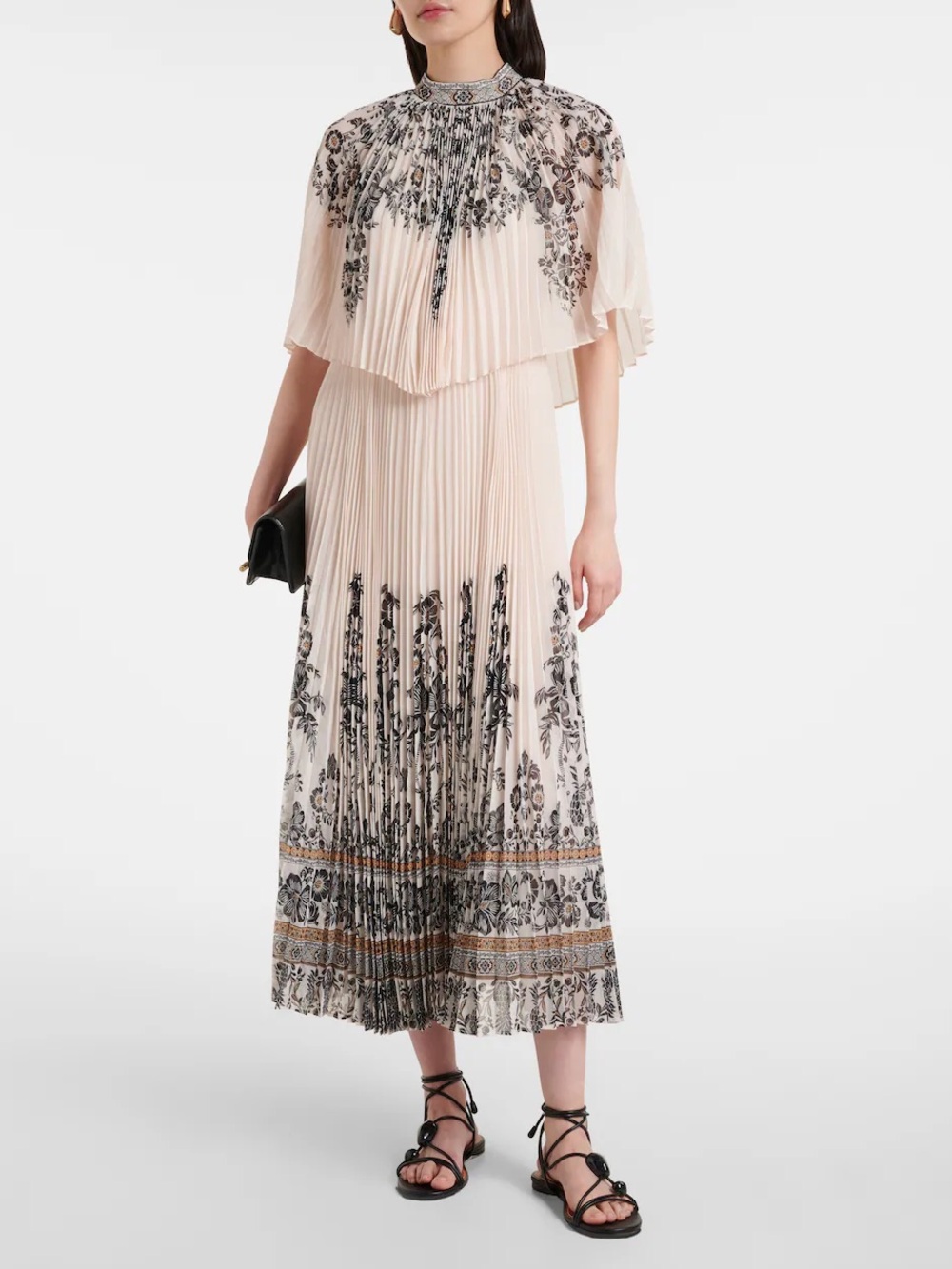 Zimmermann Pleated Maxi Dress with Black Floral Print
